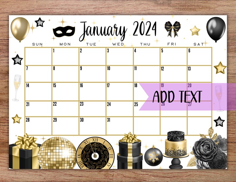 Editable printable january 2024 calendar beautiful new etsy singapore