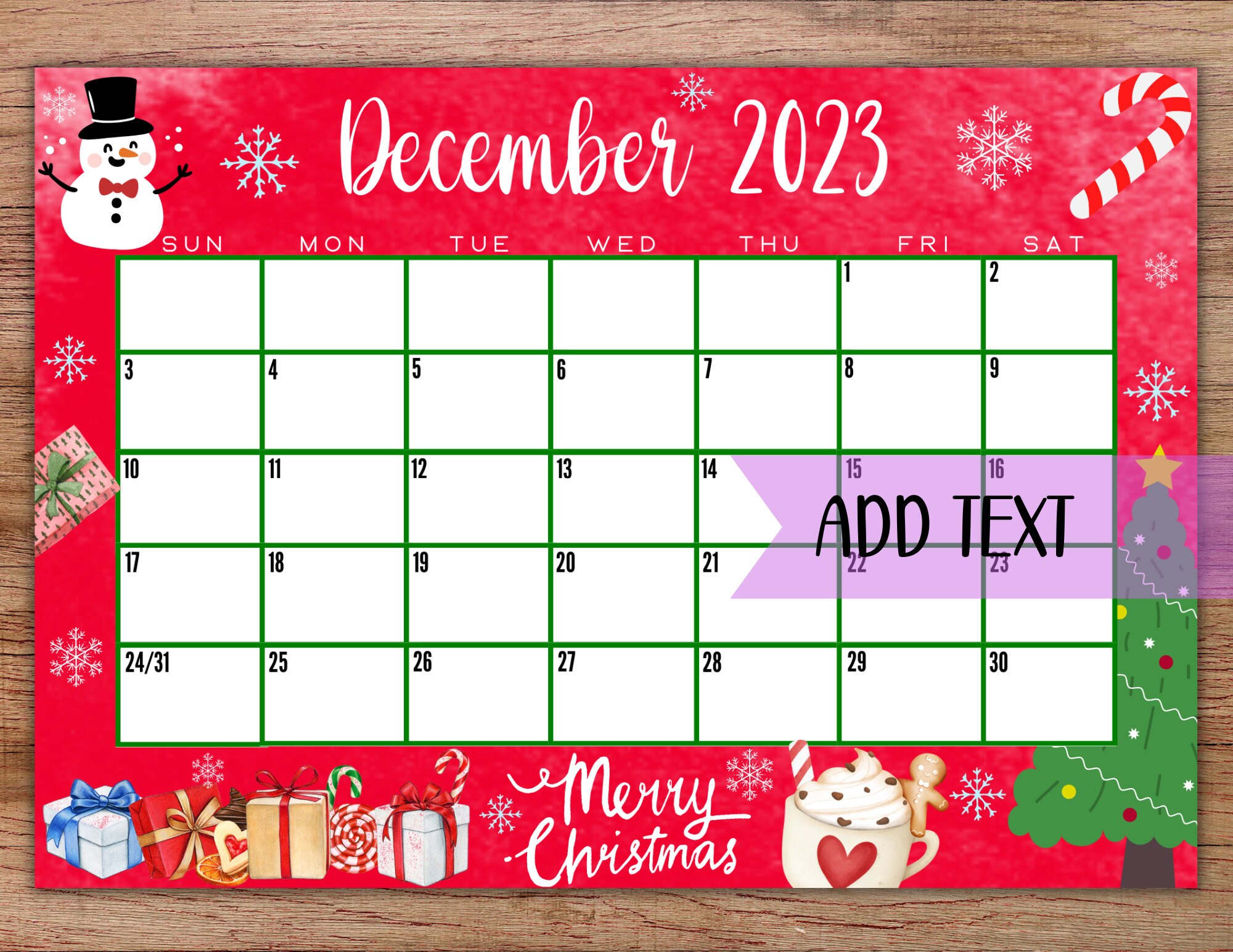 EDITABLE Printable December Calendar 2023 Cute Christmas - Etsy UK