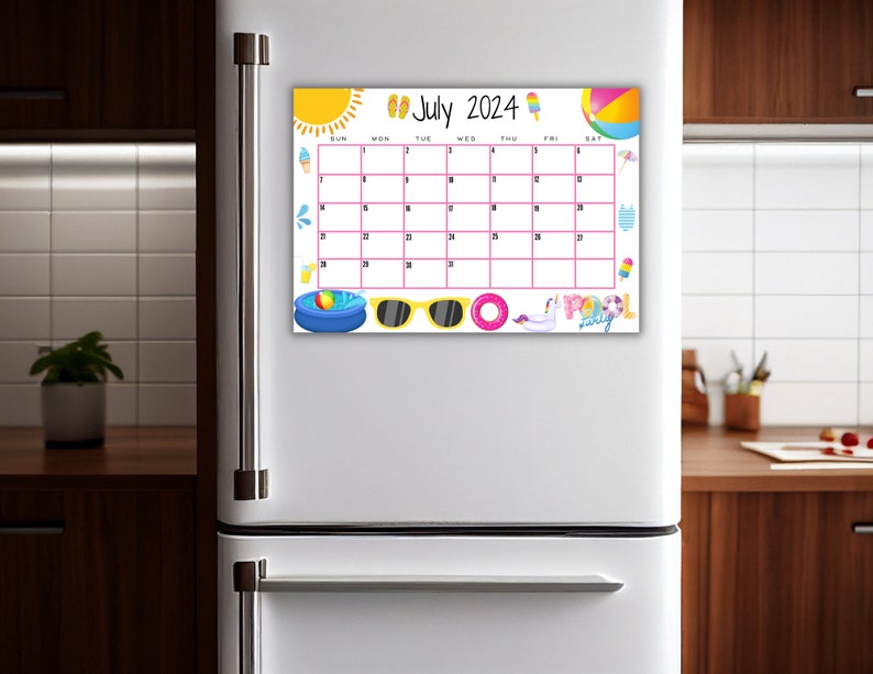 EDITABLE Printable July Calendar 2024 Fun Rainbow Pool Party Etsy Canada