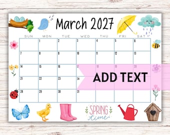 EDITABLE March 2027 Calendar, Printable Wall Calendar, Hello Spring ...
