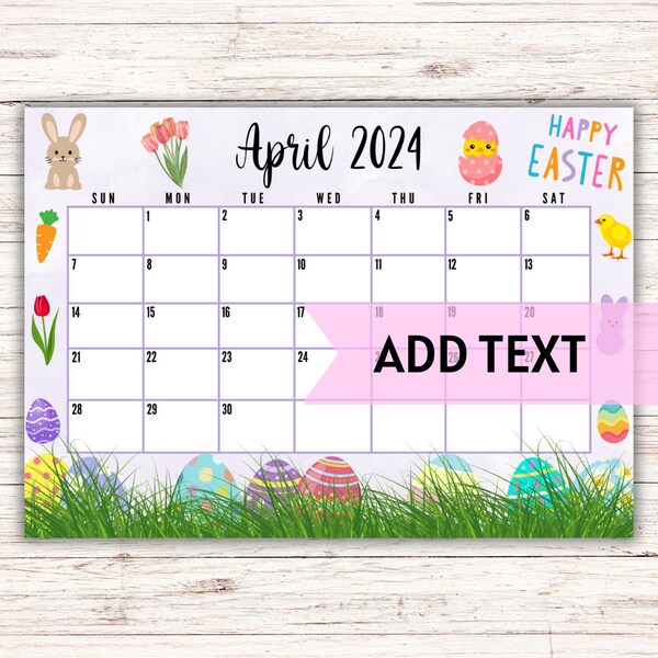 EDITABLE Printable April Calendar 2024 | Cute Easter Calendar W/ Green Grass and Colorful Easter Eggs | Teacher Calendar | Fillable Calendar