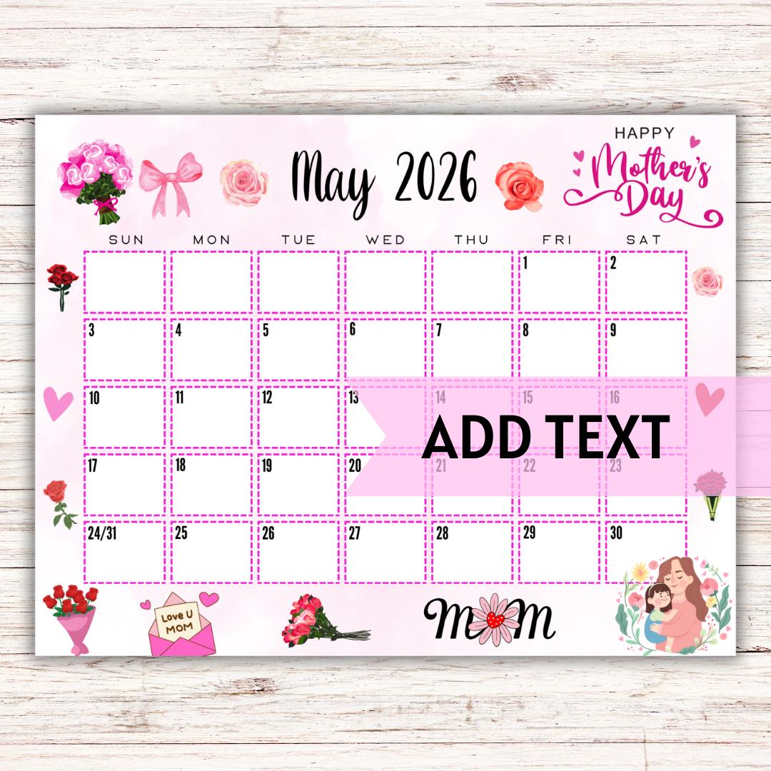 Calendario de mayo 2026 imprimible y editable / Lindo calendario del ...
