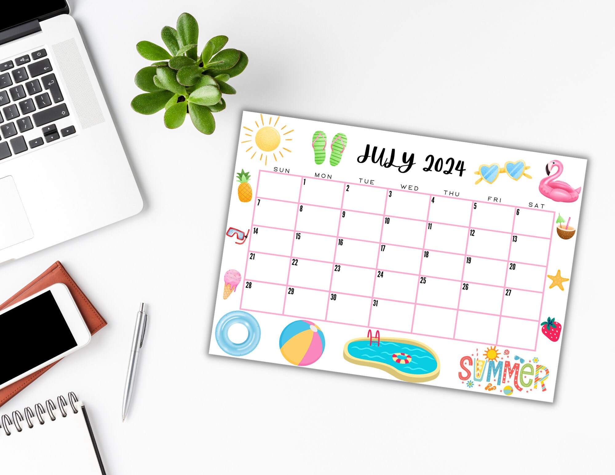 EDITABLE Printable July Calendar 2025 Cute July Calendar Etsy
