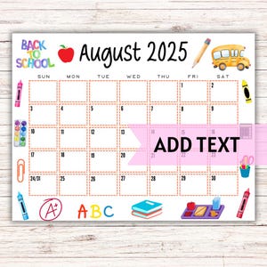 EDITABLE Printable August Calendar 2025 | Back To School Calendar | Classroom Calendar | Cute August 2025 Calendar | Monthly Calendar
