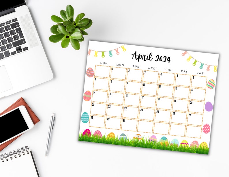 EDITABLE Printable April Calendar 2024 Adorable Easter Etsy Ireland