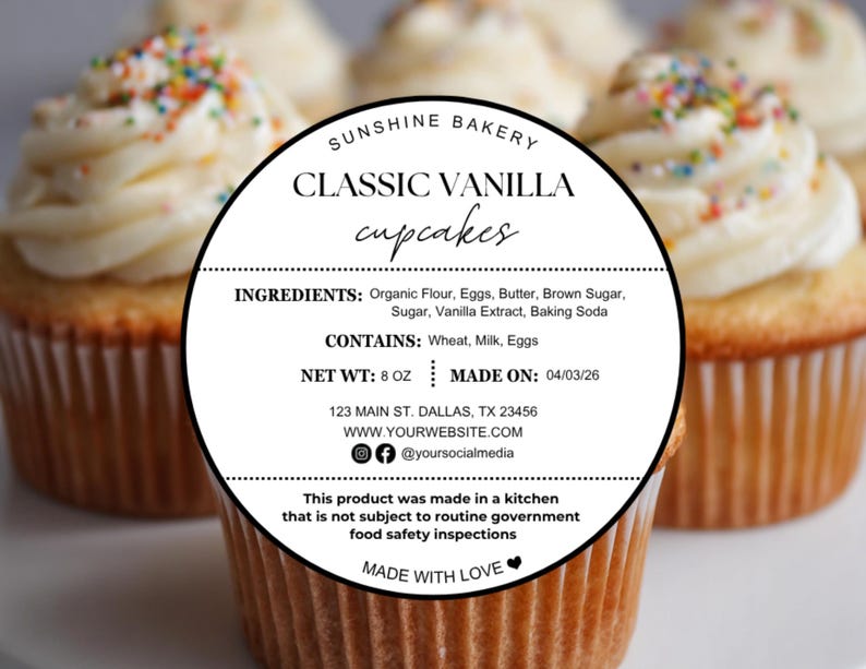 Editable Cottage Food Label | Printable Food Label | DIY Bakery ...