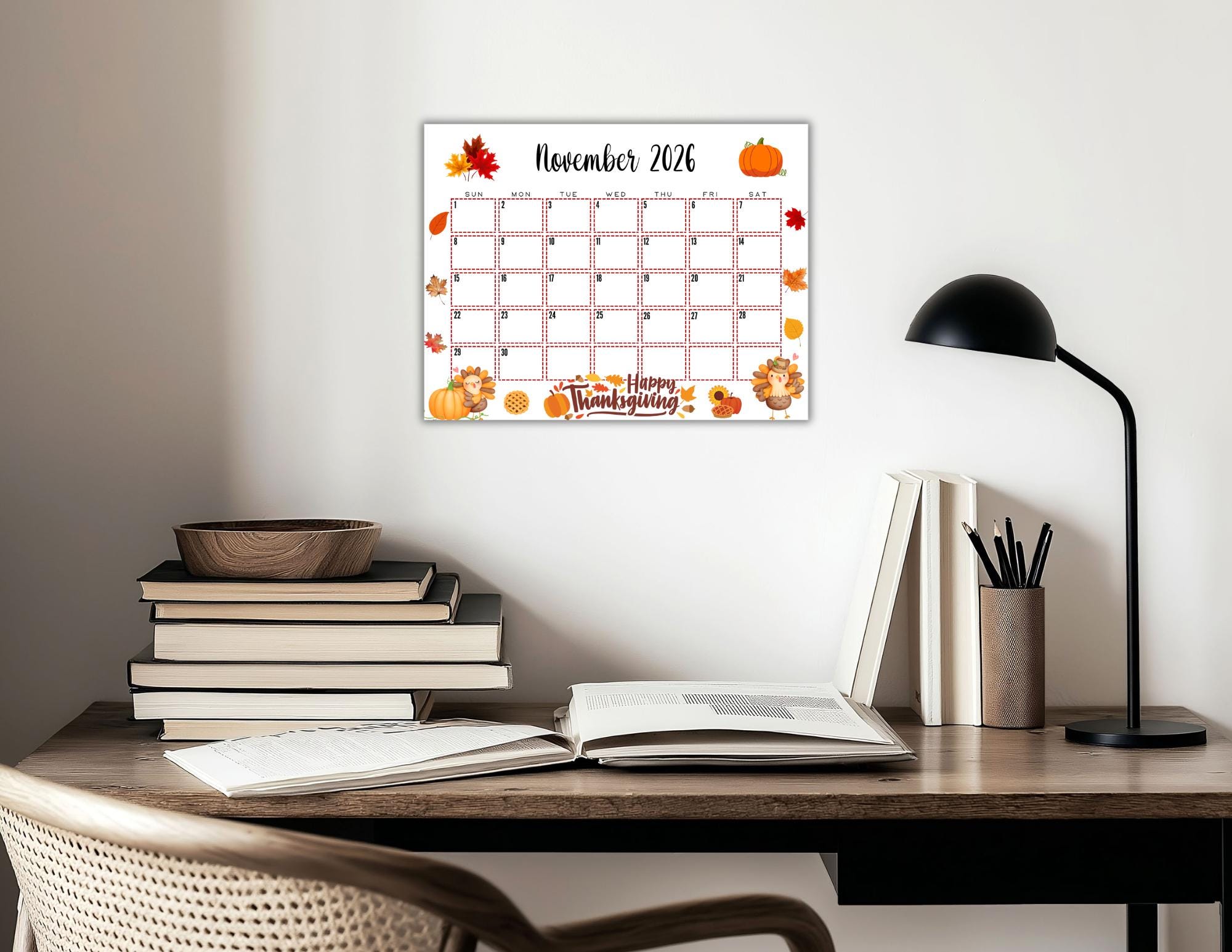 EDITABLE Printable November Calendar 2026 | Cute Turkey Thanksgiving ...