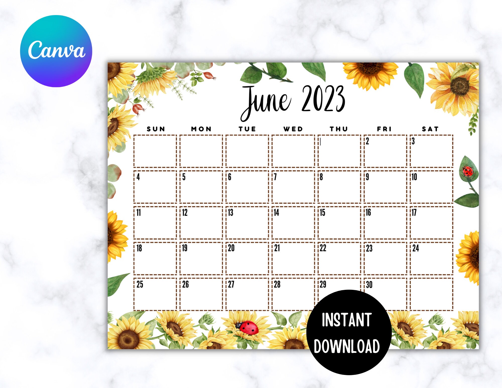 EDITABLE Printable June Calendar 2023 Beautiful June - Etsy Australia