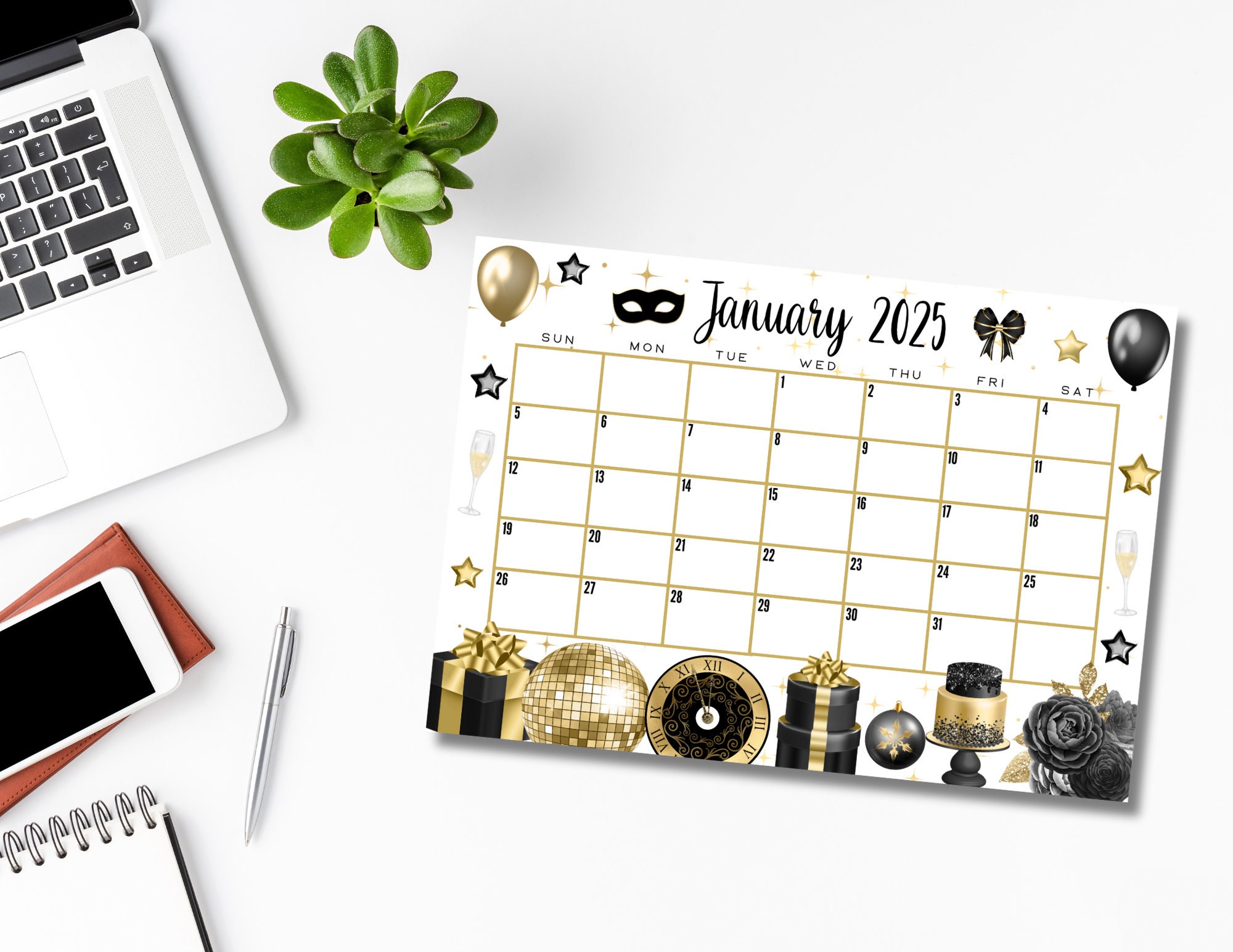 EDITABLE Printable January 2025 Calendar Beautiful New Year's Day ...