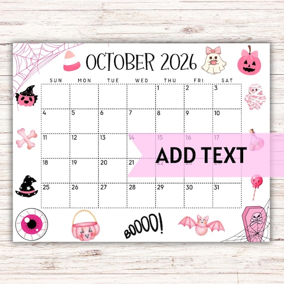 Kawaii Aesthetic Cute October 2026 Calendar 1 EDITABLE Printable October 2026 Calendar | Cute & Spooky ...