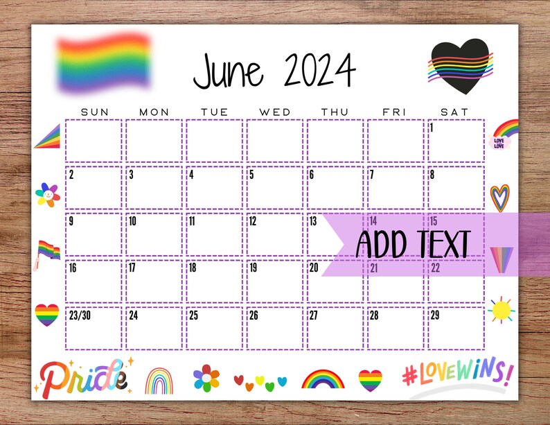 EDITABLE Printable June Calendar 2024 Summer LGBT Calendar Etsy Australia