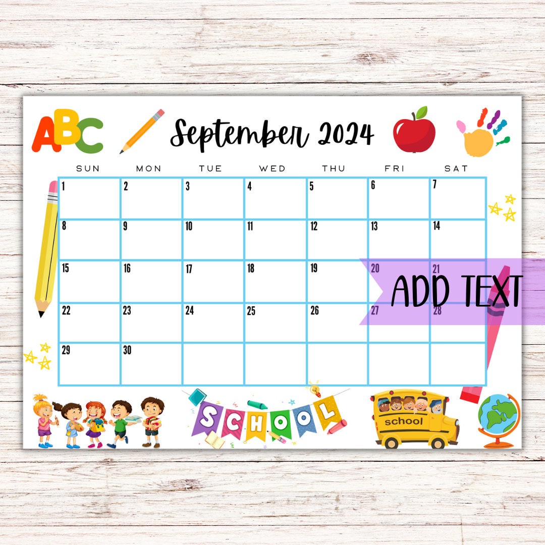 EDITABLE Printable September Calendar 2024 Back to School Etsy