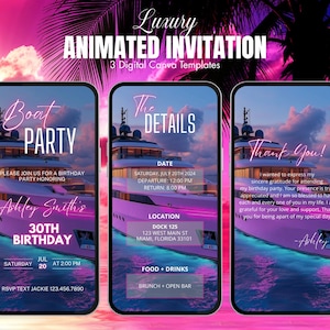 Digitale uitnodiging bootfeestje | Geanimeerde jachtfeestuitnodiging | Zomerbootfeestavond | Jachtuitnodiging | Cruiseroute | Verjaardagscruise