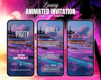 Digital Boat Party Invitation | Animated Yacht Party Invite | Summer Boat Party Evite | Yacht Invite | Cruise Itinerary | Birthday Cruise