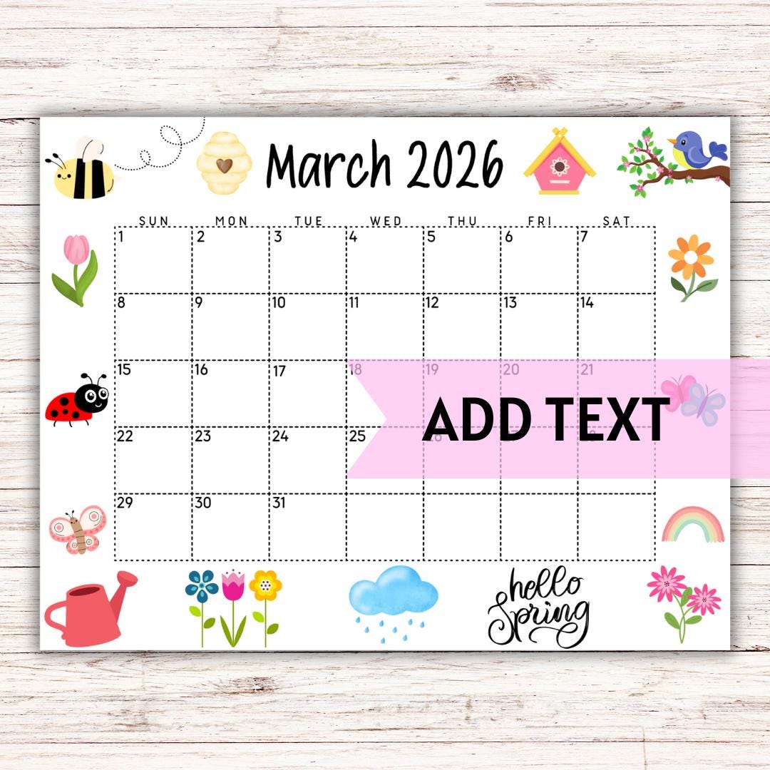 EDITABLE March Calendar 2026 | Printable Wall Calendar 2026 | Cute ...