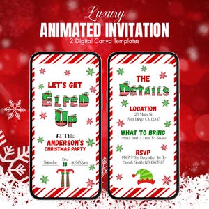 Digital Let&#39;s Get Elfed Up Christmas Invitation | Animated Adult Christmas Party Invite | Friendsmas Holiday Party Invite | Cocktail Party