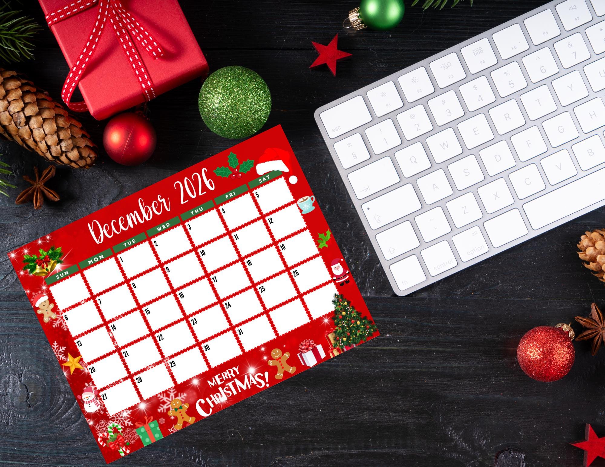 EDITABLE Printable December Calendar 2026 | Cute Christmas Calendar ...