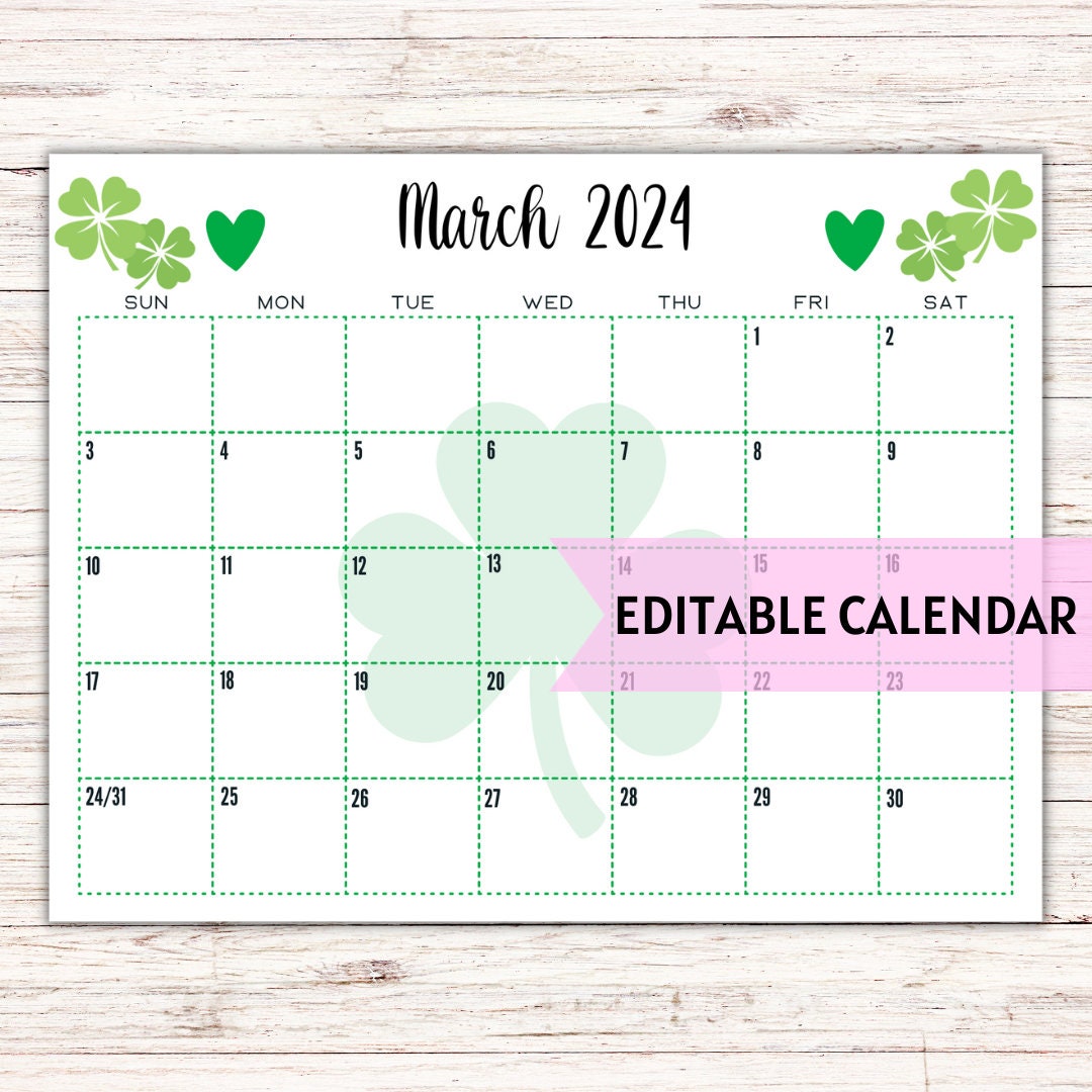 EDITABLE Printable March Calendar 2024 St. Patrick's Day March Calendar W/ Shamrocks and Hearts Monthly Calendar Fillable Calendar - Etsy Finland editable-printable-march-calendar-2024-st-patrick-s-day-march-calendar-w-shamrocks-and-hearts-monthly-calendar-fillable-calendar-etsy-finland