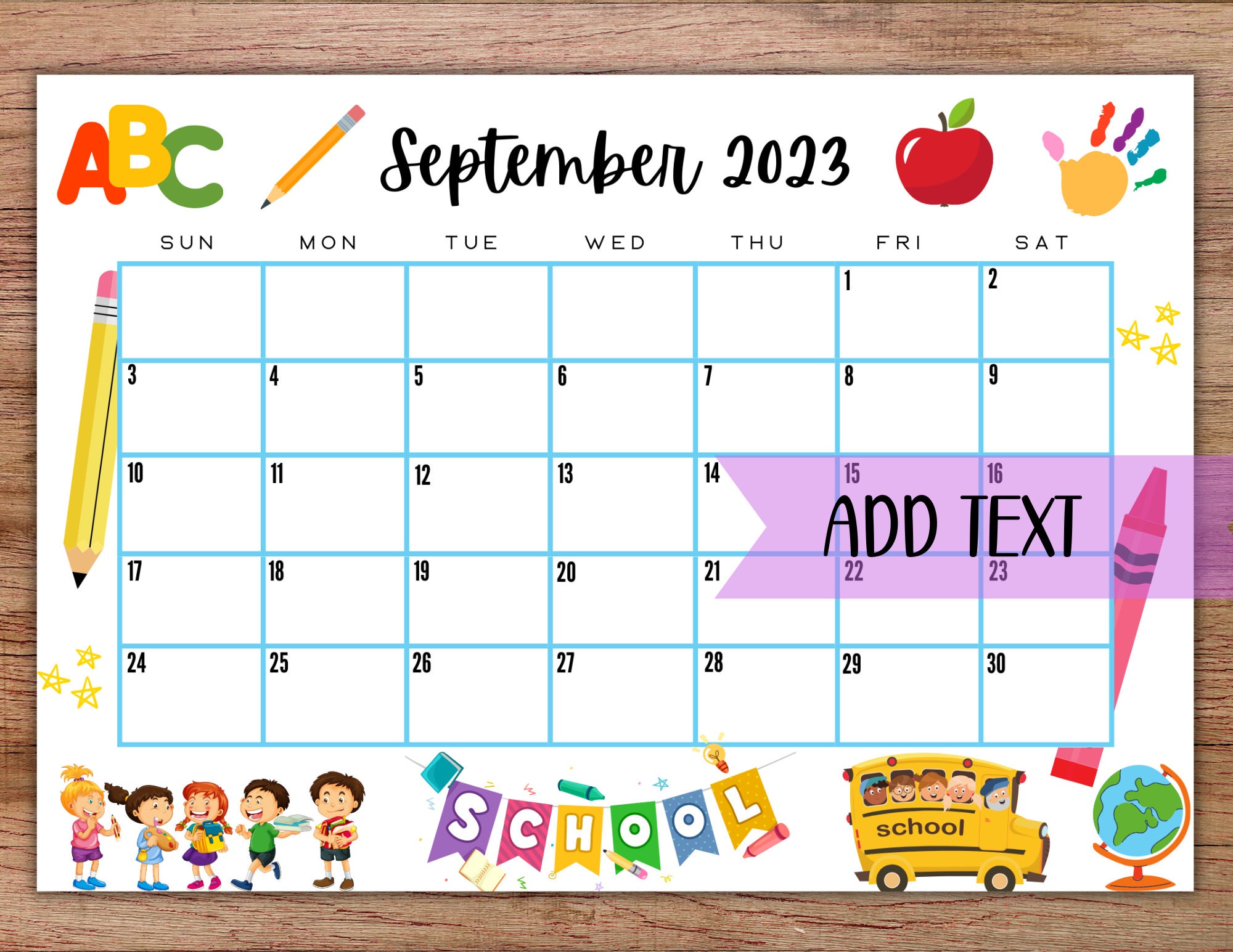 Editable printable september calendar 2023 back to school etsy
