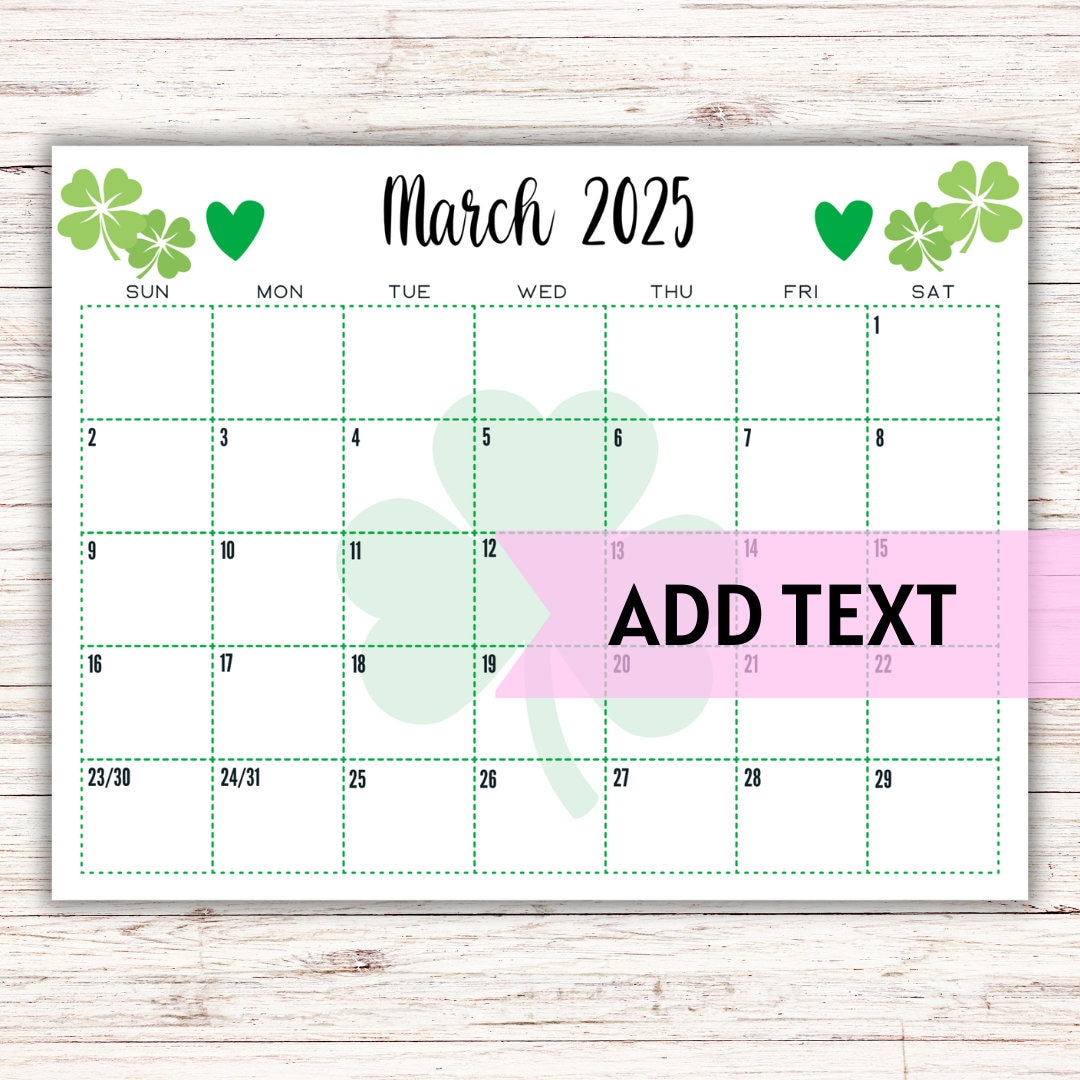 EDITABLE Printable March 2025 Calendar St. Patrick