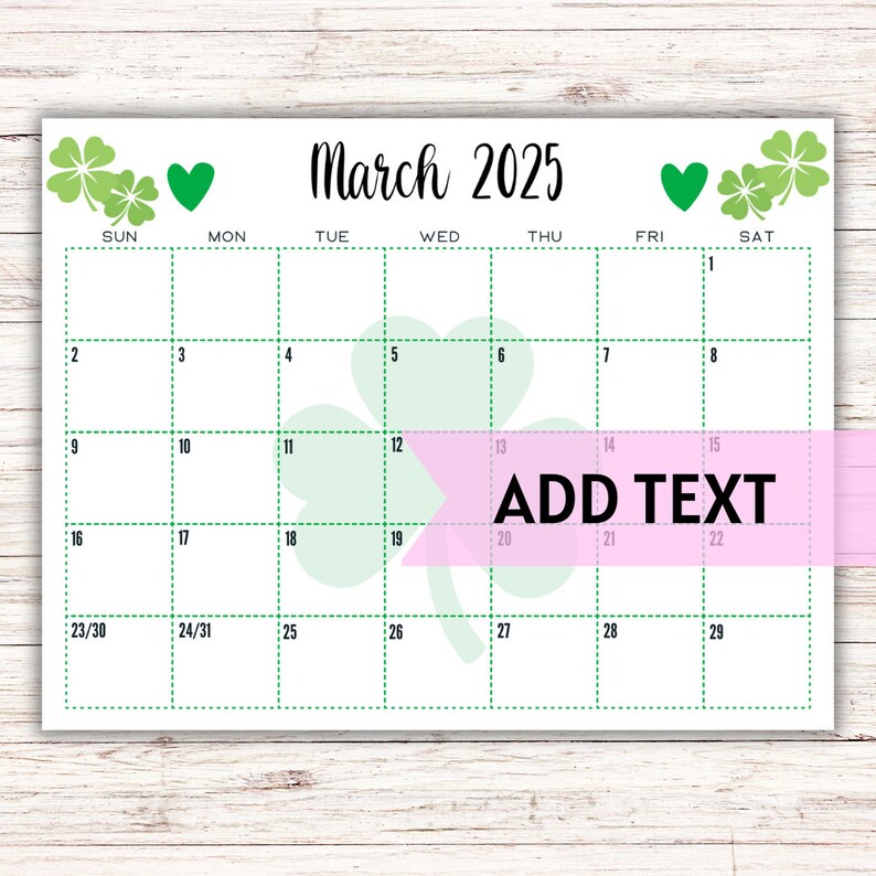 EDITABLE Printable March 2025 Calendar St. Patrick