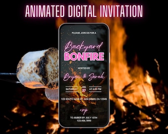 Digital Backyard Bonfire Party Invitation | Backyard BBQ | Bonfire Birthday Party | Pink and Black Birthday Bonfire Invite | Outdoor Party