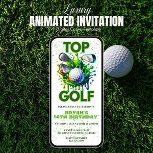 Digital Top Golf Birthday Invitation | Animated Golf Birthday Party Invite | Editable Golf Themed Birthday Invitation For Adults And Teens