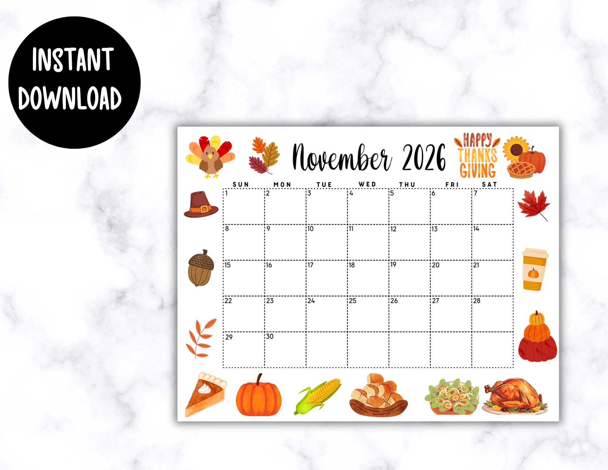 EDITABLE Printable November Calendar 2026 | Cute ...