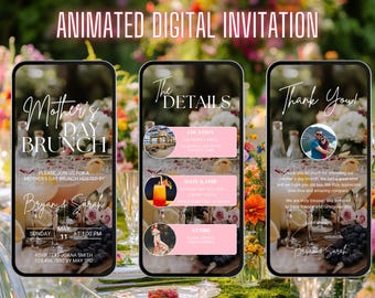 Mother’s Day Brunch Invitation | Boho Floral Digital Event Itinerary | Mom and Mimosa's | Happy Mother’s Day Flyer | Editable Invitation