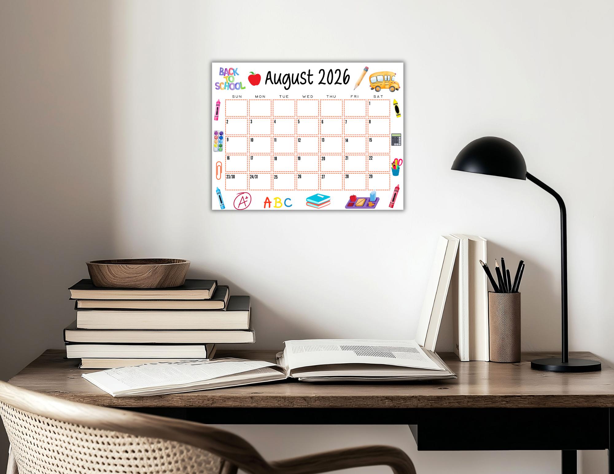 EDITABLE Printable August Calendar 2026 | Back to School Calendar ...