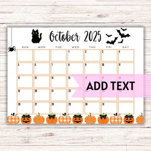 EDITABLE Printable October Calendar 2025 | Halloween Calendar | Cute and Fun Halloween Calendar | Printable Wall Calendar 2025