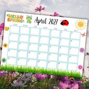 EDITABLE April Calendar 2027 | Cute Spring Calendar W/ Green Grass ...
