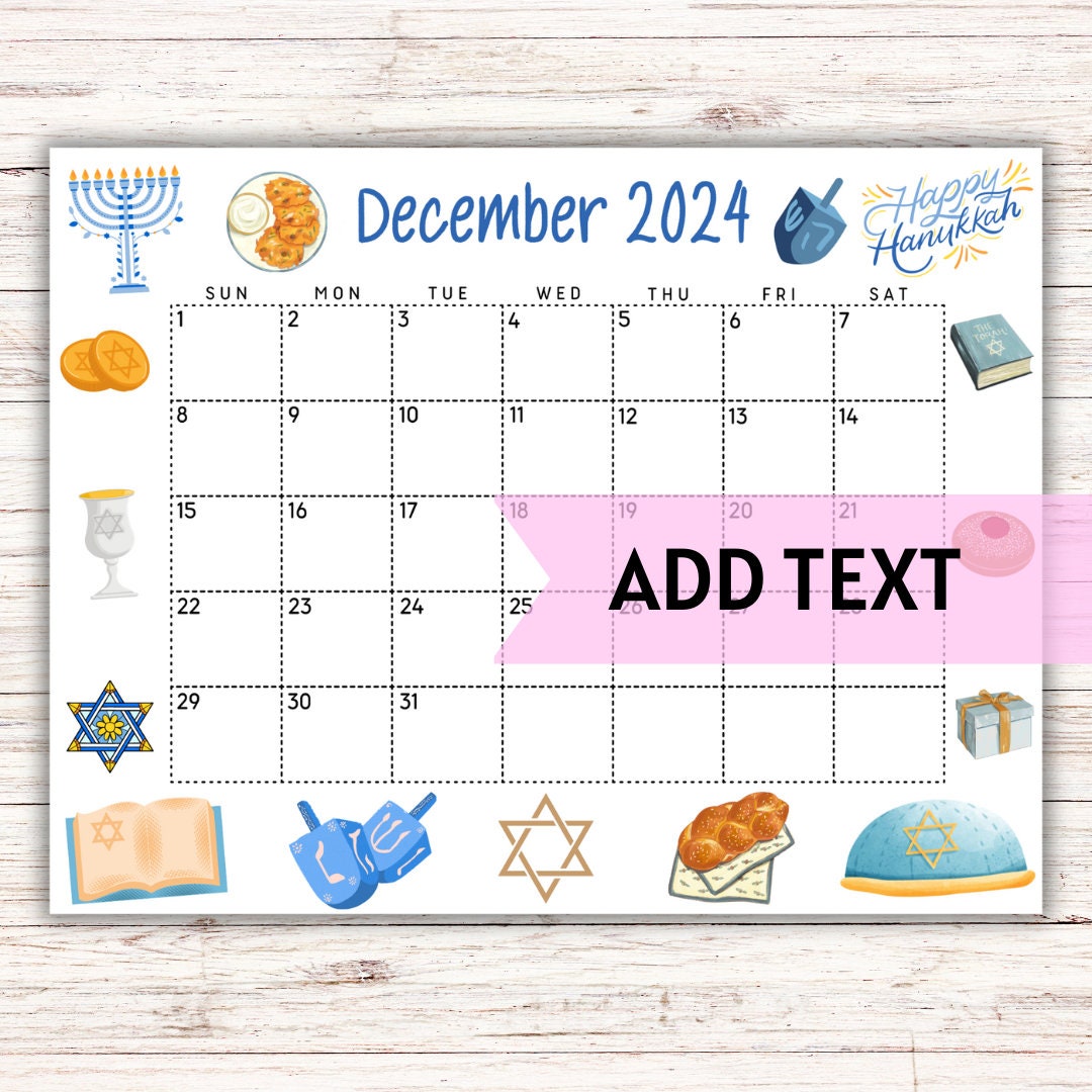 EDITABLE December Calendar 2024 Printable Blue Hanukkah Calendar Happy