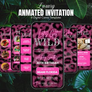 Pink Let&#39;s Get Wild Invite | Birthday Weekend Itinerary | Miami Getaway | Trip Itinerary | Birthday Invite | Digital Itinerary | Girls Trip
