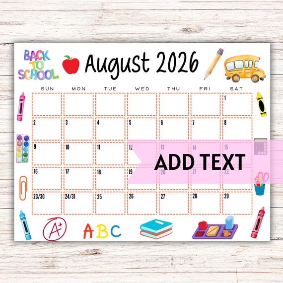 EDITABLE Printable August Calendar 2026 | Back To School Calendar | Classroom Calendar | Cute August 2026 Calendar | Monthly Calendar