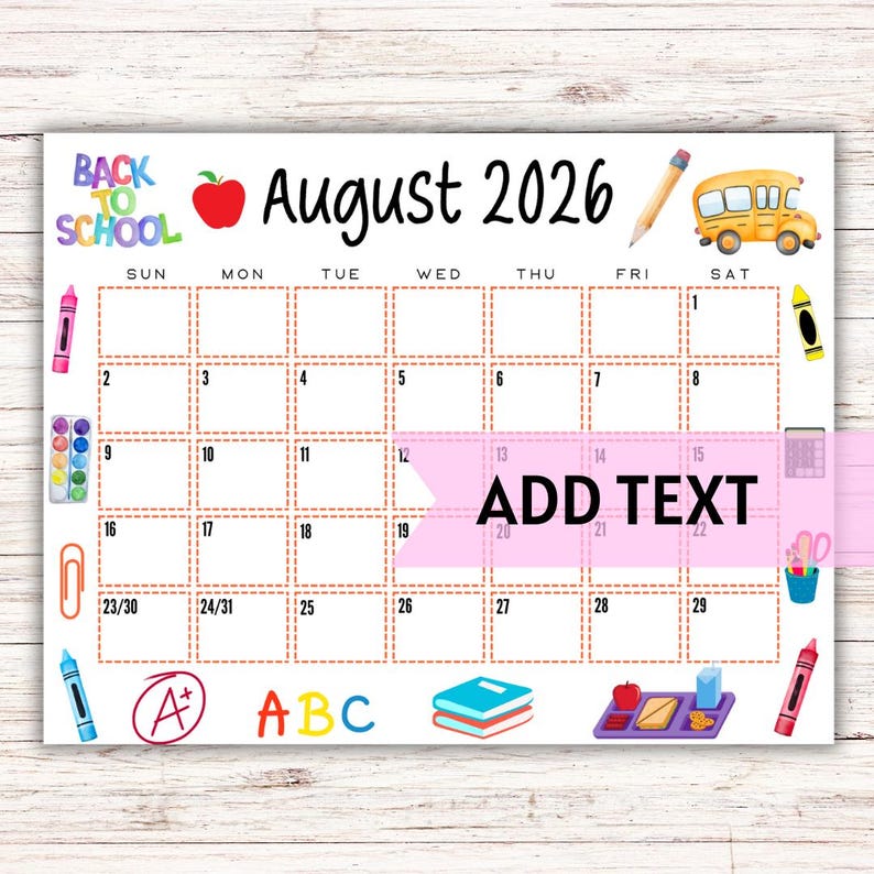 EDITABLE Printable August Calendar 2026 | Back To School Calendar | Classroom Calendar | Cute August 2026 Calendar | Monthly Calendar image 1
