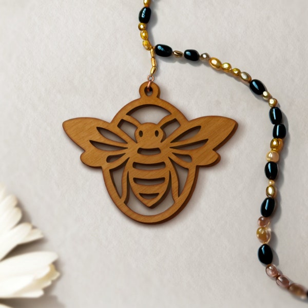 Cute Bumble Bee Honey Bee Pendant SVG • Glowforge Cricut Template • Wood Leather DIY Jewelry • Commercial Use File