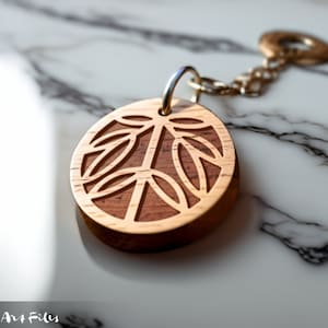Llavero de bambú de hoja SVG • Plantilla Cricut Glowforge • Regalo de bricolaje de cuero de madera • Diseño de encanto clave inspirado en la naturaleza • Archivo de uso comercial