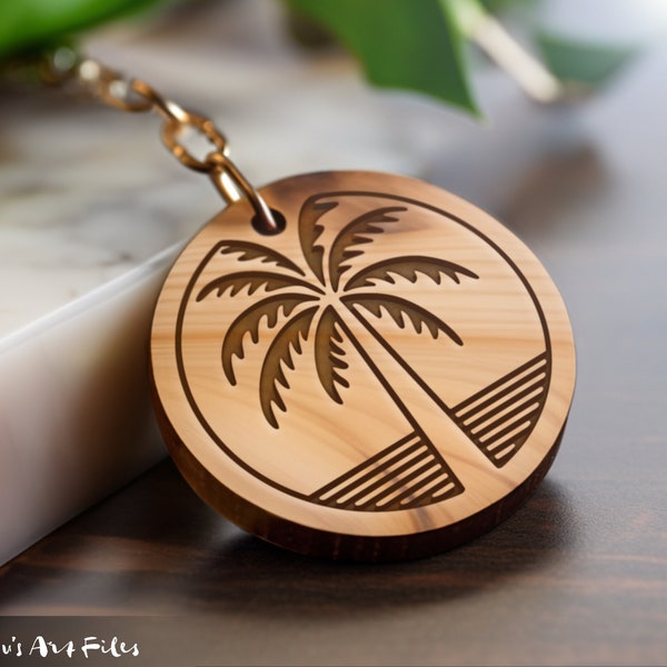 Tropical Palm Tree Keychain SVG • Glowforge Cricut Template • Wood Leather DIY Gifts • Commercial Use File