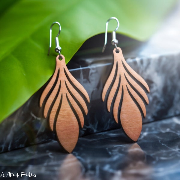 Feather Inspired Earrings SVG • Glowforge, Cricut Template Design • Wood, Leather Laser Cut File • Commercial Use File • DIY Jewelry Gifts