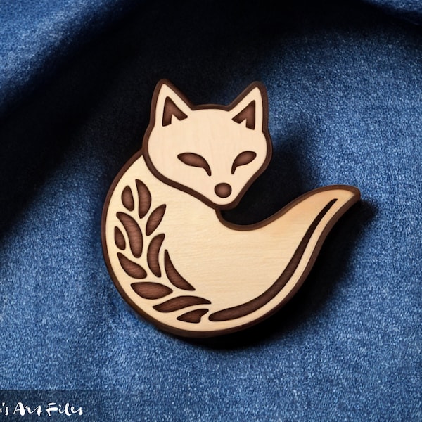 Cute Fox Brooch Pin SVG  • Glowforge Cricut Laser Template • High Quality Commercial Use File • Wood Leather Acrylic DIY Craft Gifts