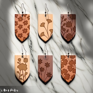 Floral Earrings SVG Bundle • Glowforge Cricut Template Designs • Wood Leather Laser Cut File • Commercial Use Files • DIY Jewelry