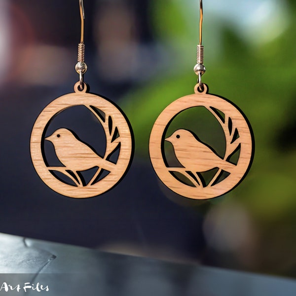 Boucles d’oreilles d’oiseau mignon SVG • Conception de modèle Glowforge Cricut • Fichier découpé au laser en cuir de bois • Fichier à usage commercial • Cadeaux de bijoux DIY