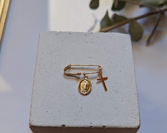 Baby Pin in Gold Bath with medal of Virgin of Guadalupe and Smooth Crucifix