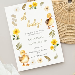 Duck Baby Shower, Oh Baby Duckie Invite, Duckie Birthday, Spring Baby Shower, Duck Baby Shower Invitation