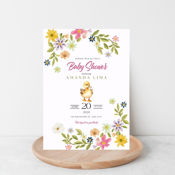 Duck Baby Shower, Oh Baby Duckie Invite, Duckie Birthday, Spring Baby Shower,Cute Duck Baby Shower Invitation