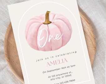 Pink Pumpkin Patch Birthday, Pink Pumpkin Invitation, Little Pumpkin Invitation, Pumpkin 1st Birthday Invitation, Pumpkin Patch Birthday