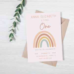 Modern Rainbow Baby Birthday, Boho 1st Birthday, Boho Rainbow Birthday, Rainbow 1st BIrthday, Rainbow Invitation, Boho Rainbow Invitation