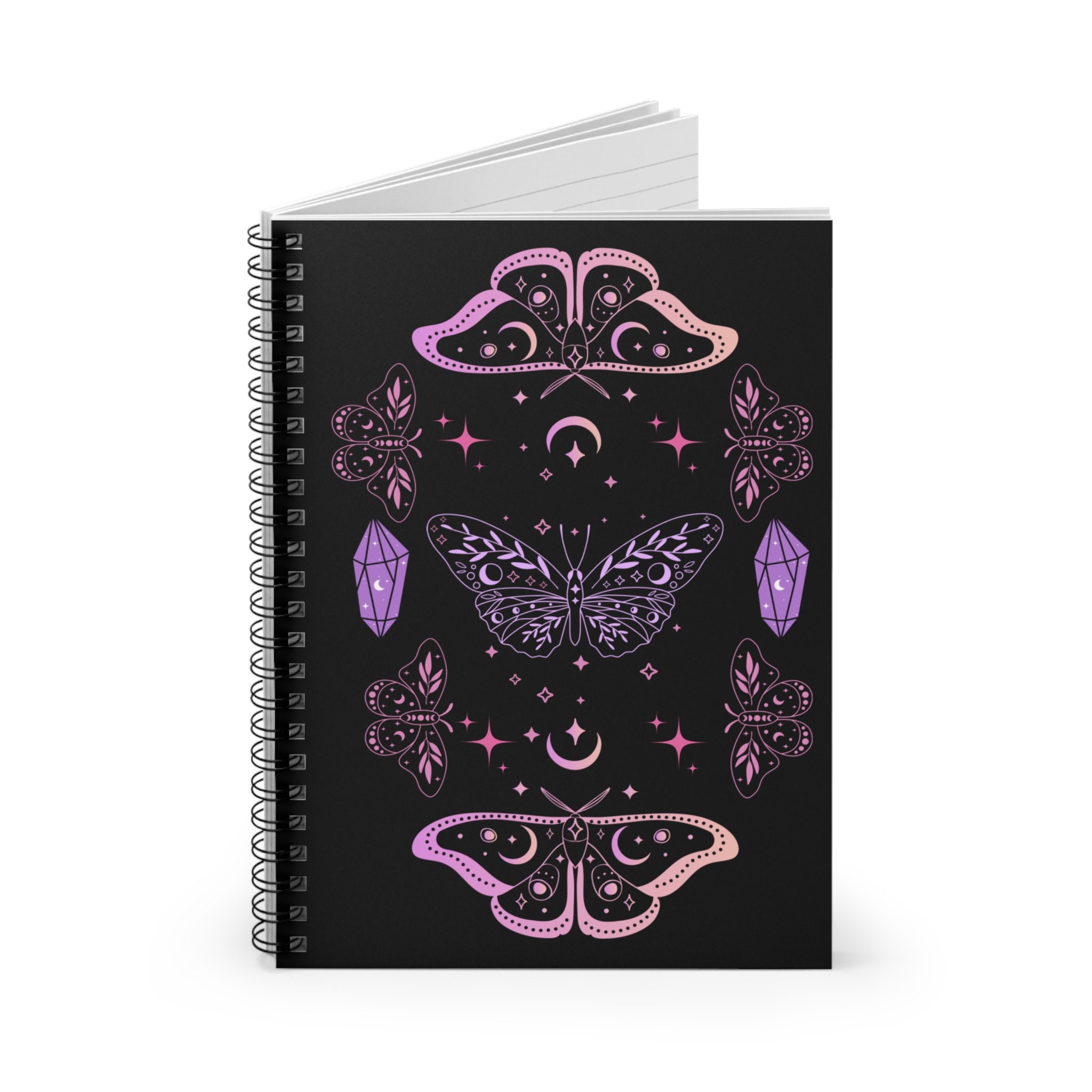 Moth Notebook Moth and Butterfly Spiral Notebook - Ruled Line, Purple Moth Spiral ...
