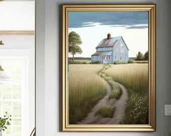 Printable Art Country Farmhouse Painting, Instant Landscape Art Digital Download, Rustic Decor